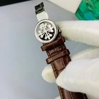 Nautilus Style Steel Watch – Black Dial & Brown Leather Strap