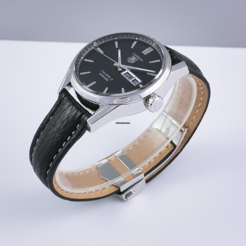 Carrera Calibre 5 Style Automatic Watch – Black Dial & Leather Strap