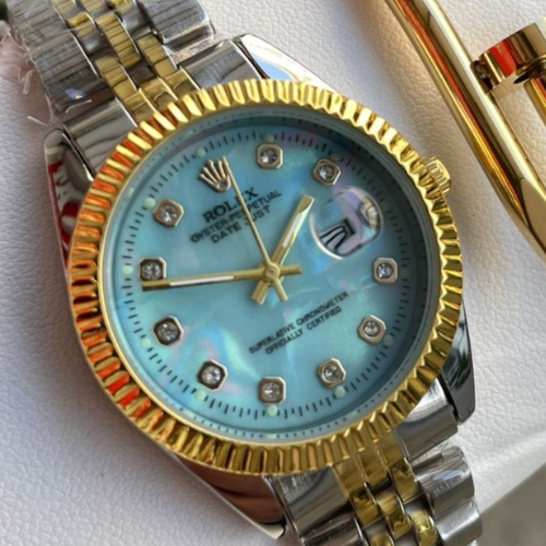 Datejust Style Two Tone SeaGreen Dial Watch – Jubilee Bracelet