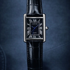 Cartier Tank Style Classic Black Leather Watch