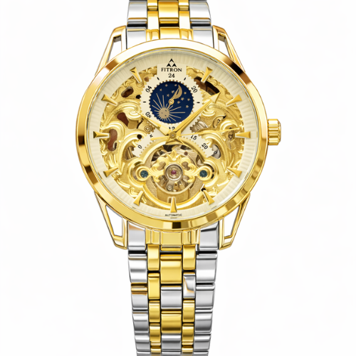 Fitron Skeleton – Gold & Silver Two-Tone with Moonphase
