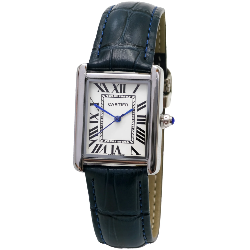 Cartier Tank Style White Dial Blue Leather Watch