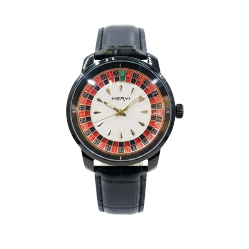 Classic Roulette Dial Watch – Black Leather Strap Edition