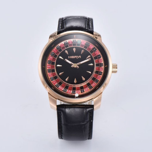 Roulette Dial Luxury Watch – Black & Gold Leather Edition
