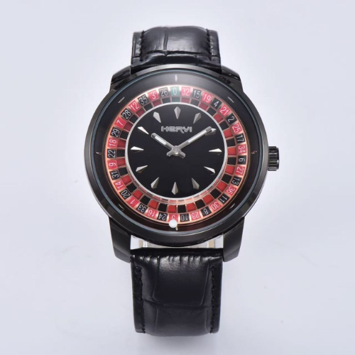 Luxury Roulette Dial Watch – Black Leather Strap