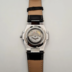 Nautilus Style Steel Watch – Black Dial & Brown Leather Strap