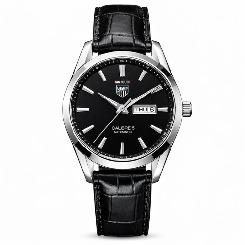 Carrera Calibre 5 Style Automatic Watch – Black Dial & Leather Strap