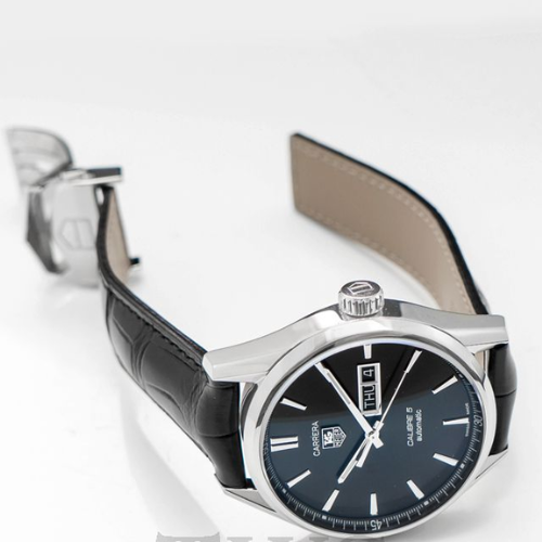 Carrera Calibre 5 Style Automatic Watch – Black Dial & Leather Strap