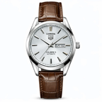 Carrera Calibre 5 Style Automatic Watch – White Dial & Brown Leather Strap