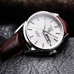 Carrera Calibre 5 Style Automatic Watch – White Dial & Brown Leather Strap