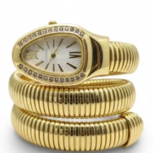 Luxury Gold Serpenti Style Watch – Statement Bracelet Design White Dial
