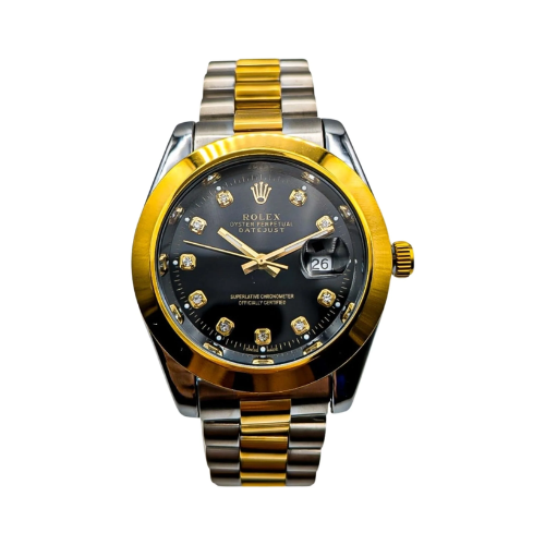 Datejust Style Two-Tone Watch – Black Dial & Gold Steel Finish