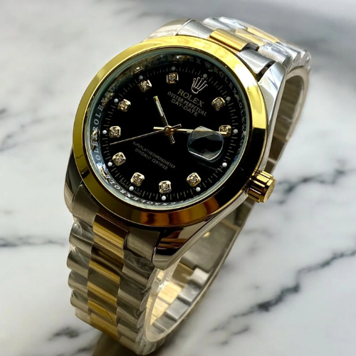 Datejust Style Two-Tone Watch – Black Dial & Gold Steel Finish