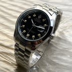 Datejust Style Watch – Black Dial & Silver Steel Finish