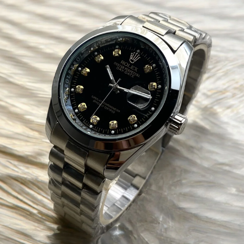 Datejust Style Watch – Black Dial & Silver Steel Finish