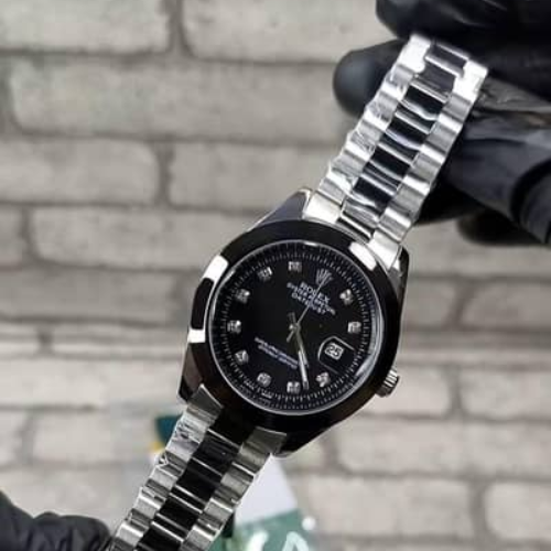 Datejust Style Watch – Black Dial & Silver Steel Finish