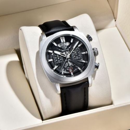 Benyar Chronograph – Black Dial with Silver Case