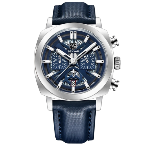 Benyar Chronograph – Blue Dial with Silver Case