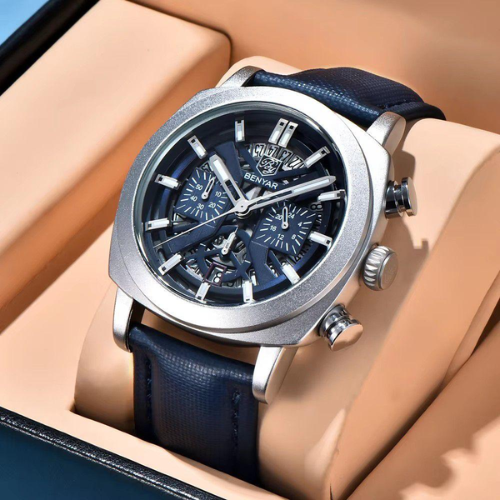 Benyar Chronograph – Blue Dial with Silver Case
