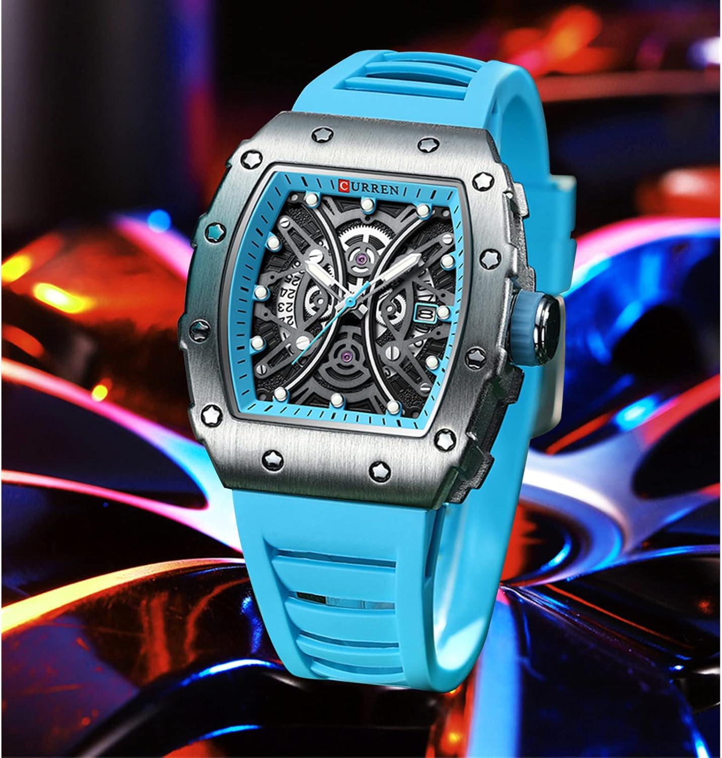 Curren Blue Skeleton Dial