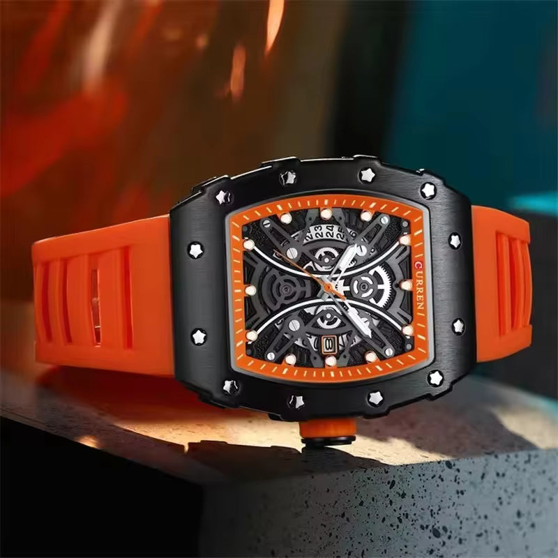 Curren Orange Skeleton Dial