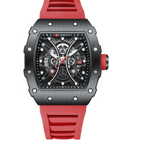 Curren Red Skeleton Dial