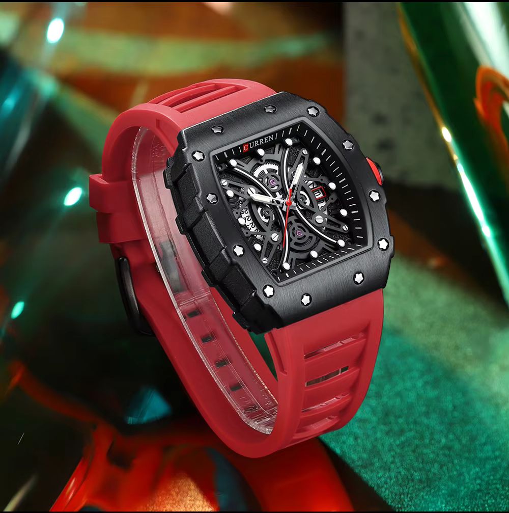 Curren Red Skeleton Dial