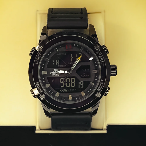 Dual Time Black Dial Watch