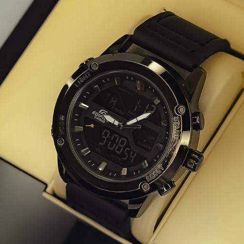 Dual Time Black Dial Watch