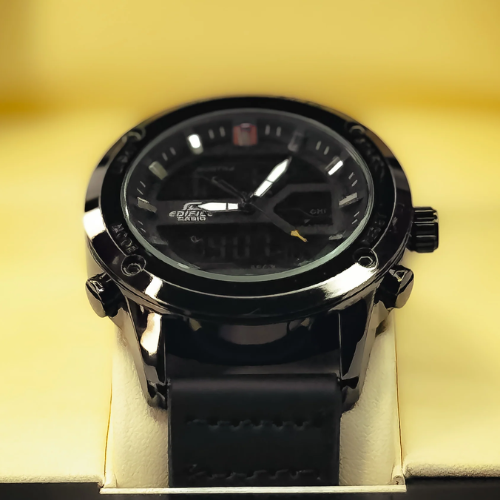 Dual Time Black Dial Watch
