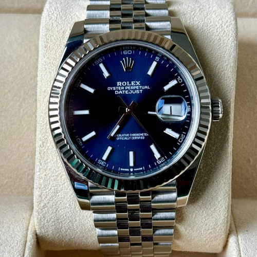 Rolex Stainless Steel – Blue Sunburst Dial & Fluted Bezel